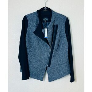 NWT Worthington Military Zip Up Blazer Women Petite Large Black Gray MSRP $70